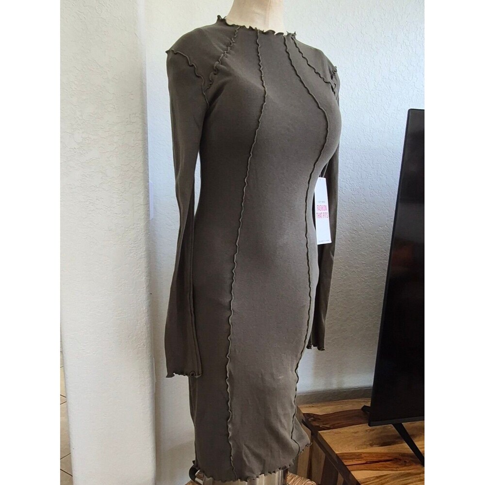 Celebrity-pink Women's Stretch, Front Ribbed Design, Midi Cotton Dress Sz Medium